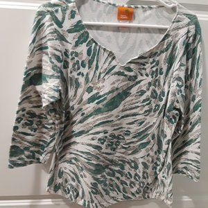 Hearts of Palm Cotton L Green Graphic Top 🌴